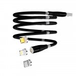 Wholesale 3-in-1 Magnetic Phone Charging Cable - Tangle Free and Fast Charging Cable for Easy Storage and Organization - Compatible with All Smartphones and Devices (Black)